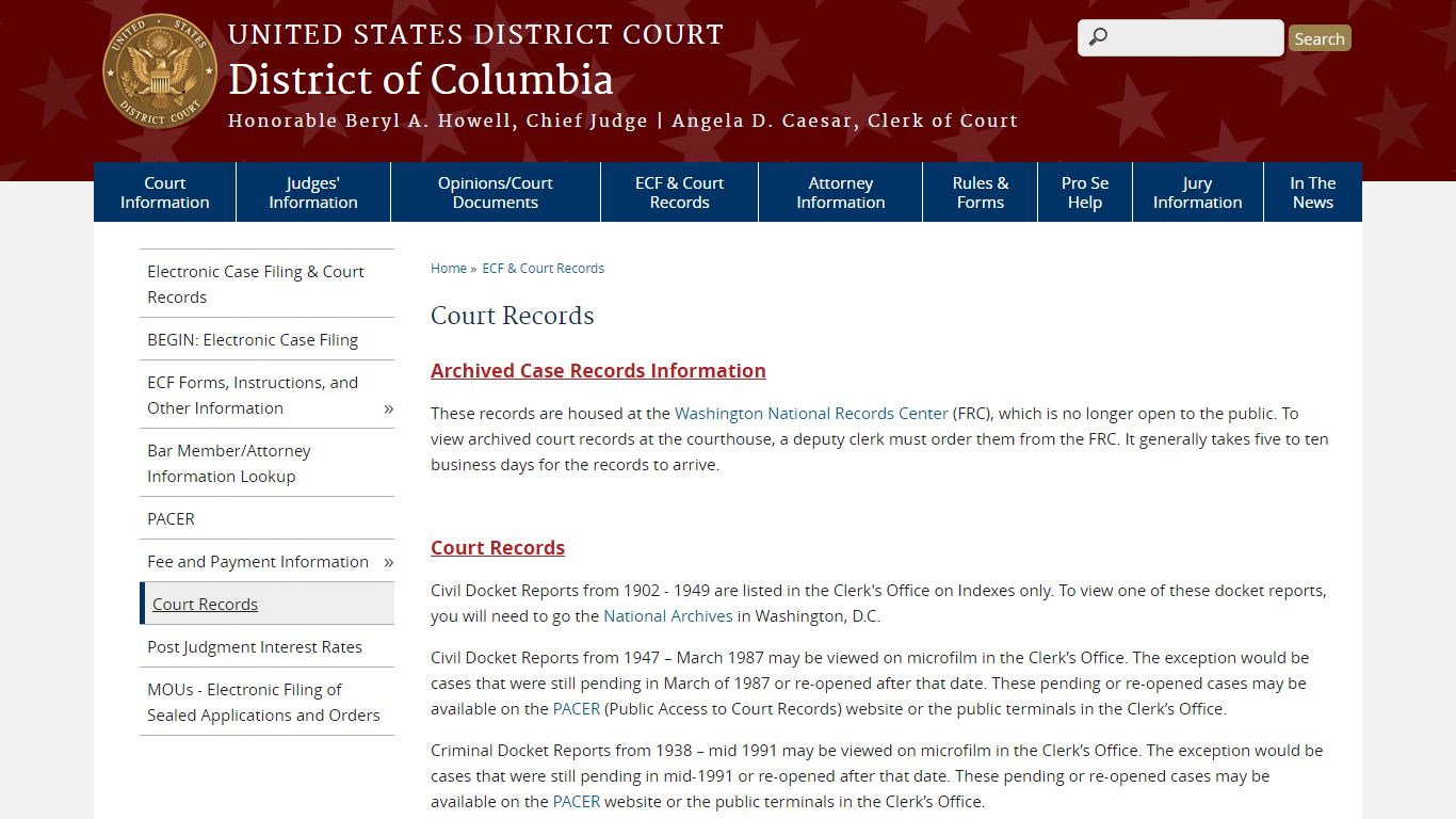 Court Records | District of Columbia - United States Courts